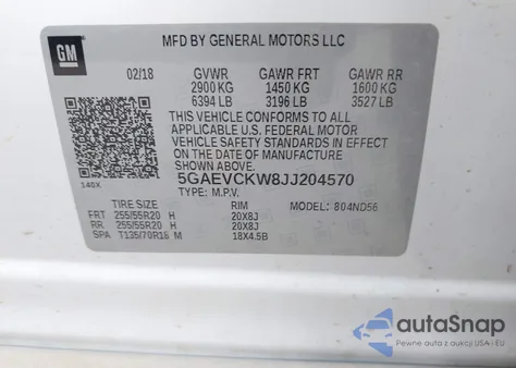 2018 Buick Enclave Avenir from USA, damaged, VIN 5GAEVCKW8JJ204570